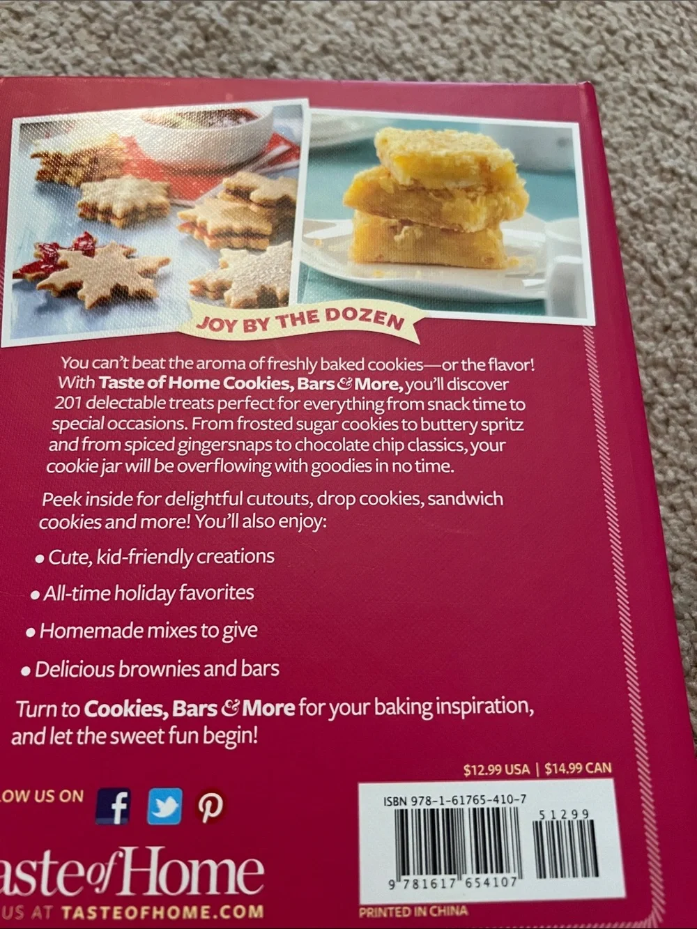Taste of Home Cookies Bars & More Cookbook - Pink, White, Brown Cover